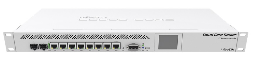 xx MikroTik CCR1009-7G-1C-1S+ / 8-Port | 2309 - CCR1009-7G-1C-1S+ / Cloud Core Router con 7-Puertos Ethernet Gigabit, 1-Puerto Combinado (LAN/SFP) Gigabit, 1-Puerto SFP+ 10G, 1-Puerto USB, 1-Puerto Serial RS232, Procesador TLR4-00980 9-Core a 1200Mhz