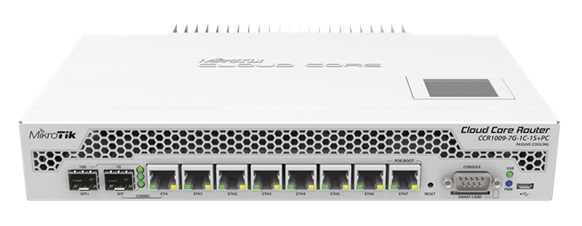 xx Router 8-Puertos / MikroTik CCR1009-7G-1C-1S+PC | 2405 - Cloud Core Router con 7-Puertos Ethernet Gigabit, 1-Puerto Combinado (LAN/SFP) Gigabit, 1-Puerto SFP+ 10G, 1-Puerto USB, Procesador TLR4-00980 9-Core 1000Mhz, Memoria RAM 2GB