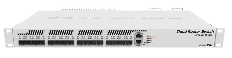 xx Switch SFP+ 16-Port 10G – MikroTik CRS317-1G-16S+RM | 2208 - Cloud Router Switch, 16-Puertos SFP+ 10G, 1-Puerto LAN Gigabit, 1-Puerto Serial RJ45, Procesador 2-Core 800MHz, Memoria RAM 1GB, Memoria de Almacenamiento 16MB, CRS317-1G-16SPLUSRM 