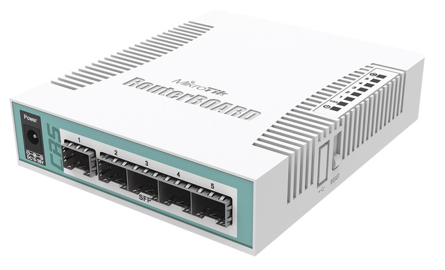 xx Switch SFP  6-Puertos - MikroTik CRS106-1C-5S | 2108 - Cloud Router Switch Capa 3 con 5-Puertos SFP Gigabit, 1-Puerto Combinado (LAN/SFP) Gigabit, 1-Puerto Serial RJ45, PoE Pasivo, Procesador QCA8511 400MHz, Memoria RAM 128MB, Memoria ROM 16MB