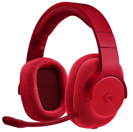 Diadema Logitech G433 Rojo / 3.5 mm | 2109 - 981-000651 / Auricular para Juegos, Sonido envolvente 7.1 con DTS Headphone:X, Micrófono de varilla con supresión de ruido y con microfiltro, Transductores de audio Pro-G, Diseño ligero, duradero y confortable