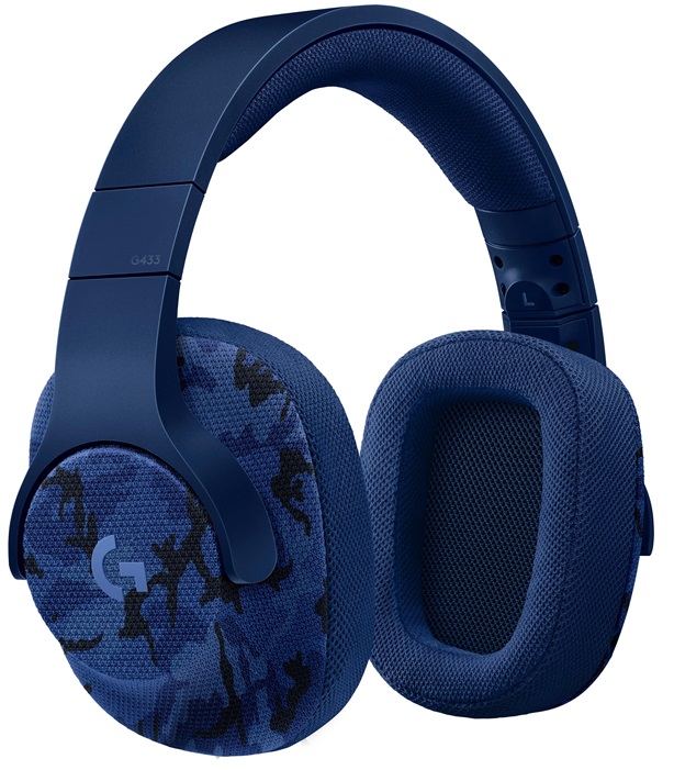 Diadema Logitech G433 Blue Camo / 3.5 mm | 2109 - 981-000682 / Auricular para Juegos, Sonido envolvente 7.1 con DTS Headphone:X, Micrófono de varilla con supresión de ruido y microfiltro, Transductores de audio Pro-G, Diseño ligero y confortable