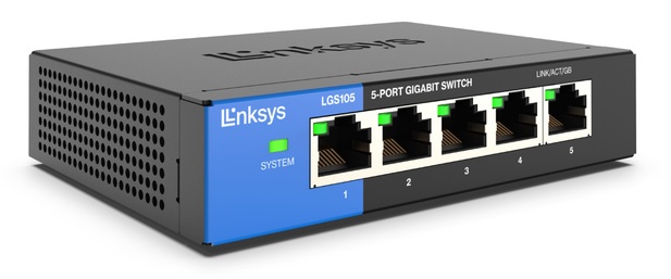Switch  5 Puertos / Linksys LGS105 | 2405 - Switch No Administrable con 5-Puertos LAN Gigabit, Funciones Capa 2, Conmutación: 10 Gbps, Procesamiento: 1.49 Mpps, Tabla MAC: 2k, Calidad de Servicio QoS, Consumo 2.2W, Conexión Plug & Play
