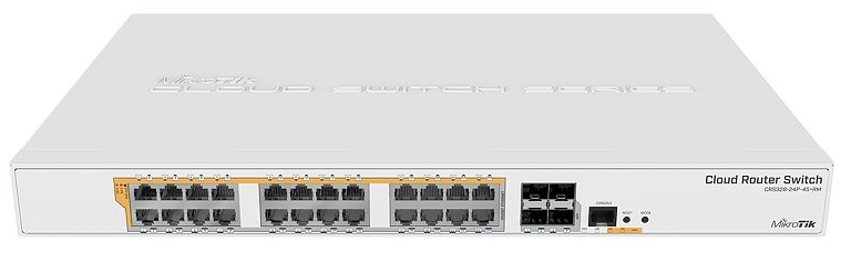 xx Switch PoE 24-Puertos – MikroTik CRS328-24P-4S+RM / SFP+ 10G | 2110 - MikroTik Cloud Smart Switch Capa 3, 24-Puertos LAN Gigabit, 4-Puertos SFP+ 10G, RAM 512MB, Memoria Flash 16MB, RouterOS / SwitchOS, Interfaz WEB, Tabla MAC 16K. CRS328-24P-4SPLUSRM 
