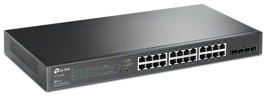 Switch PoE 24-Puertos / TP-Link TL-SG2428P | 2405 - Switch Administrable con 24-Puertos LAN Gigabit PoE+, 4-Puertos SFP, Presupuesto PoE: 250W, Funciones de Capa 2, Conmutación: 56Gbps, Procesamiento: 41.7 Mpps, Búfer 4.1 Mb, Tabla MAC 8K, QoS, VLANs