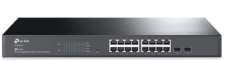 Switch 16-Puertos / TP-Link TL-SG2218 | 2405 - Switch administrable con funciones Capa L2 + L3, 16-Puertos LAN Gigabit, 2-Puertos SFP Gigabit, Capacidad de conmutación: 36 Gbps, Tasa de reenvío de paquetes: 26.8 Mpps, Tabla de direcciones MAC: 8K