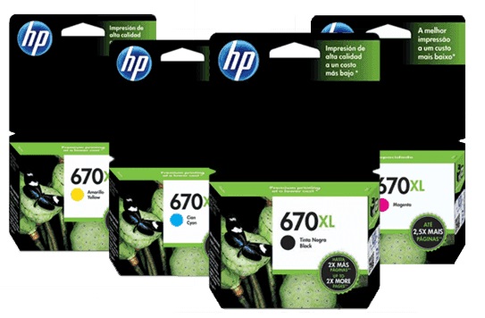 Tinta para HP DeskJet Ink Advantage 3525 / HP 670 | 2208 - HP 670 / Original Ink Cartridge Kit. El Kit Incluye: CZ117AL CZ118AL CZ119AL CZ120AL HP670XL 