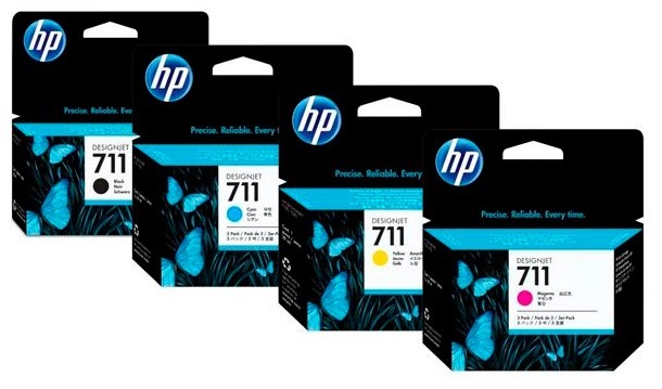 Tinta para HP T530 / HP 711 | 2402 - Tinta para Plotter HP DesignJet T530. El Kit Incluye: CZ129A Negro, CZ130A Cian, CZ131A Magenta, CZ132A Amarillo, CZ133A Negro. Capacidad: Color 29 ml / Negro 38/80 ml.