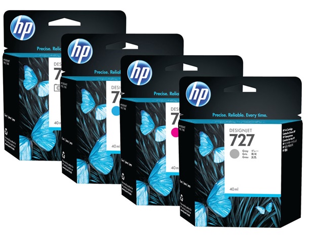 Tinta para Plotter HP Designjet  T920 / HP 727 40ml | 2208 - HP 727 / Original Ink Cartridge. El Kit incluye: B3P17A Photo Black, B3P13A Cyan, B3P14A Magenta, B3P15A Yellow, B3P18A Gray, C1Q11A Matte Black. T920, T1500, T2500.