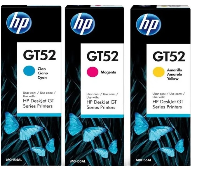 Tinta para HP Ink Tank 315 / HP GT52 Color | 2308 - HP GT52 / Tinta Original HP GT52 para HP 315. El Kit Incluye: M0H54AA Cian, M0H55AA Magenta, M0H56AA Amarillo. Rendimiento Estimado: 8.000 Páginas al 5%.
