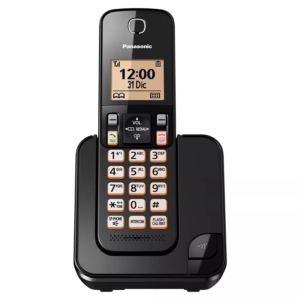 Teléfono Inalambrico | Panasonic KX-TGC350LAB | DECT, HAC, 120 canales, LCD de 1.6', Frecuencia 1.9 GHz, Correo de Voz, Reloj, Alarma, Identificador, Memoria 50 llamadas, Bloqueo de Llamadas (30 números), Garantía 1 año. 
