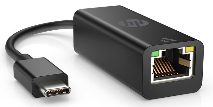Adaptador USB-C a RJ45 Gigabit - HP V7W66AA | 2301 - Convertidor de USB Tipo-C a RJ45 Ethernet, Velocidad de Transmision de datos 10/100/1000 Mbps, Color Negro, Compatible con PCs Portátiles y Tabletas que dispongan de Puertos USB Tipo-C