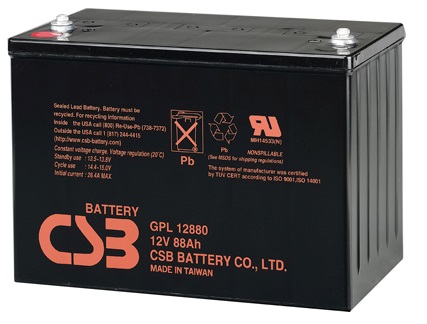 Baterias 12V/88Ah - CSB GPL12880 AGM | 2110 - Bateria CSB GPL 12880 / Tecnología Absorbent Glass Mat (AGM), 12V/88Ah @ 20-Hr Rate, Larga vida y gran confiabilidad, Baja autodescarga: Menos del 10% después de 90 días