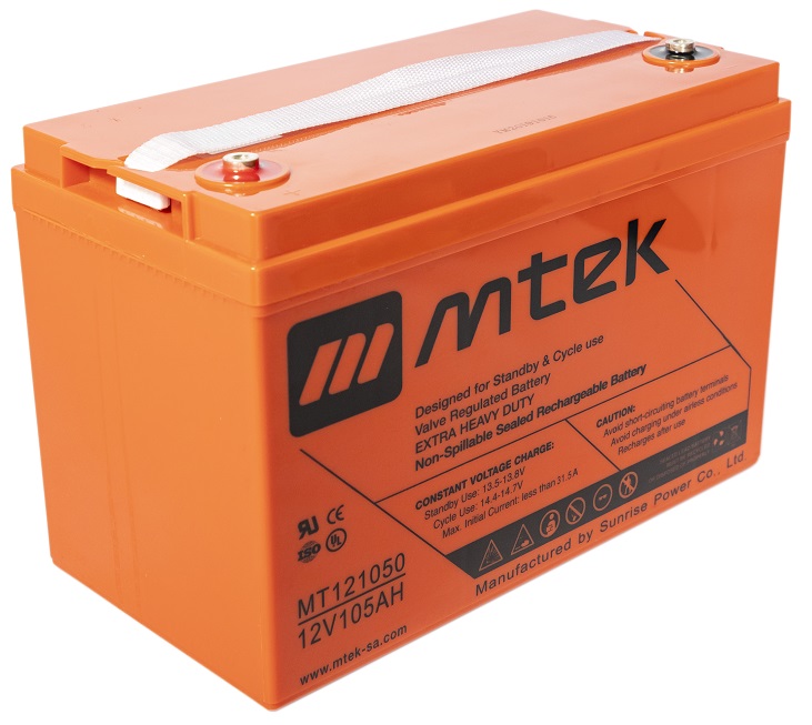 Batería 12V/ 105Ah - MTEK MT121050 AGM | 2110 - Baterías MTek de Plomo-Acido, Regulada por válvula (VRLA), Sellada libre de mantenimiento 