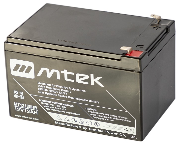 Batería AGM 12V/12Ah - MTEK MT12120HR | 2110 - Baterías MTek de Plomo-Acido, Regulada por válvula (VRLA), Sellada libre de mantenimiento 