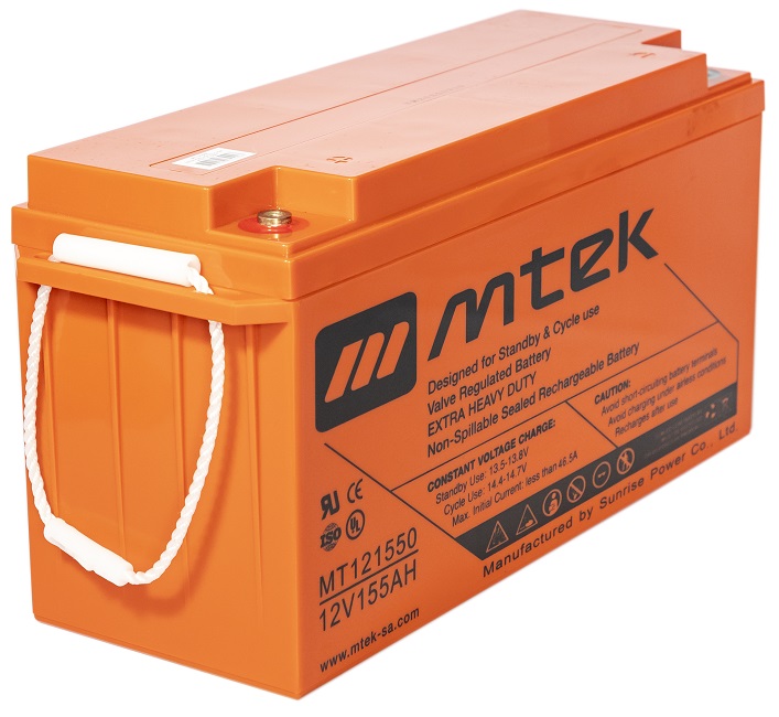 Batería 12V/ 155Ah - MTEK MT121550 AGM | 2110 - Baterías MTek de Plomo-Acido, Regulada por válvula (VRLA), Sellada libre de mantenimiento 
