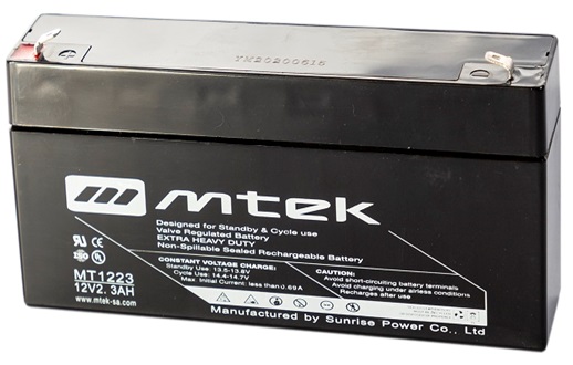 Batería 12V/  2.3Ah - MTEK MT1223 AGM | 2304 - Baterías MTek de Plomo-Acido, Regulada por válvula (VRLA), Sellada libre de mantenimiento 