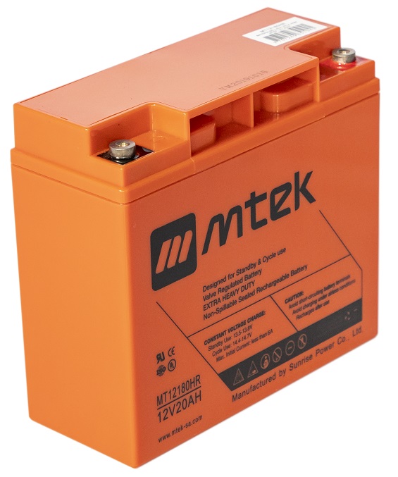 Batería AGM 12V/22Ah - MTEK MT12180HRY | 2110 - Baterías MTek de Plomo-Acido, Regulada por válvula (VRLA), Sellada libre de mantenimiento 