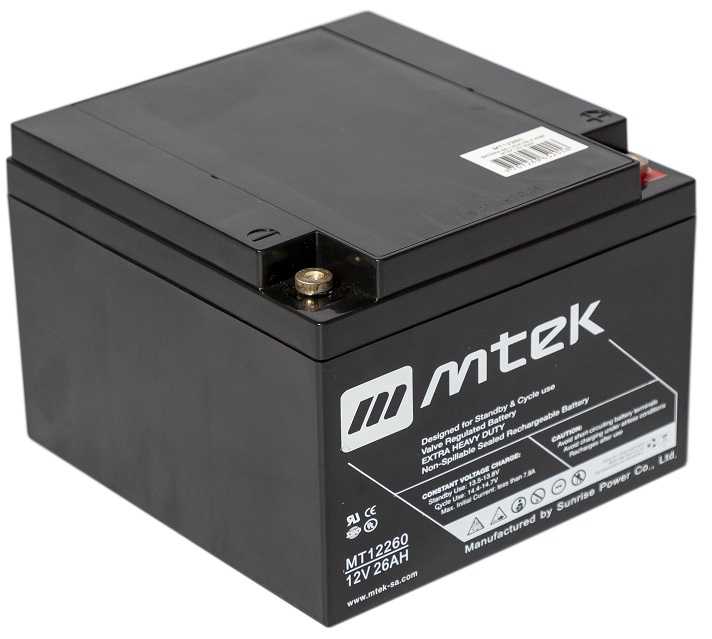 Batería 12V/  26Ah - MTEK MT12260 AGM | 2301 - Baterías MTek de Plomo-Acido, Regulada por válvula (VRLA), Sellada libre de mantenimiento 
