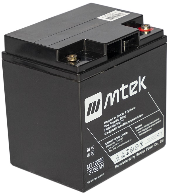 Batería 12V/  28Ah - MTEK MT12280 AGM | 2110 - Baterías MTek de Plomo-Acido, Regulada por válvula (VRLA), Sellada libre de mantenimiento 