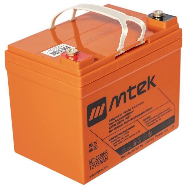 Batería 12V/  35Ah - MTEK MT12330HR AGM | 2110 - Baterías MTek de Plomo-Acido, Regulada por válvula (VRLA), Sellada libre de mantenimiento 