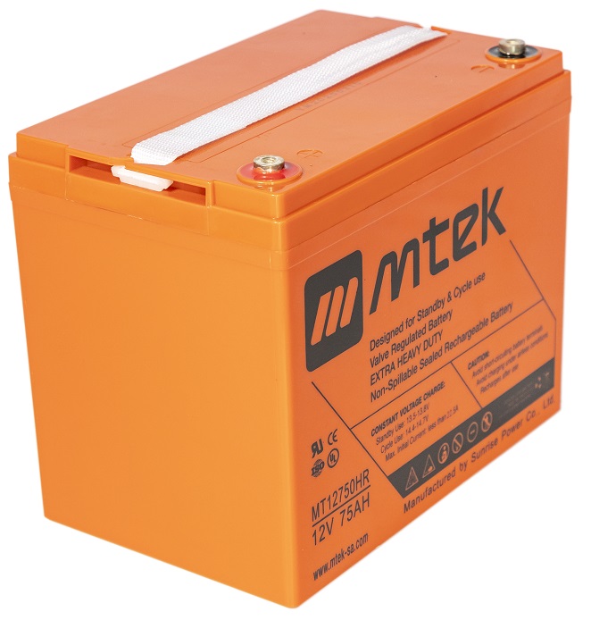 Batería 12V/  75Ah - MTEK MT12750HR AGM | 2110 - Baterías MTek de Plomo-Acido, Regulada por válvula (VRLA), Sellada libre de mantenimiento 