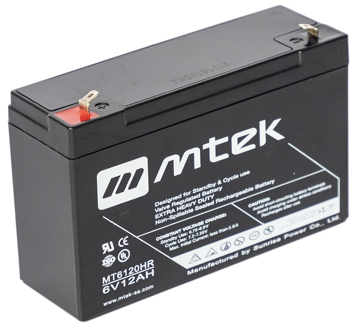 Batería  6V/  12Ah - MTEK MT6120HR AGM | 2110 - Baterías MTek de Plomo-Acido, Regulada por válvula (VRLA), Sellada libre de mantenimiento 