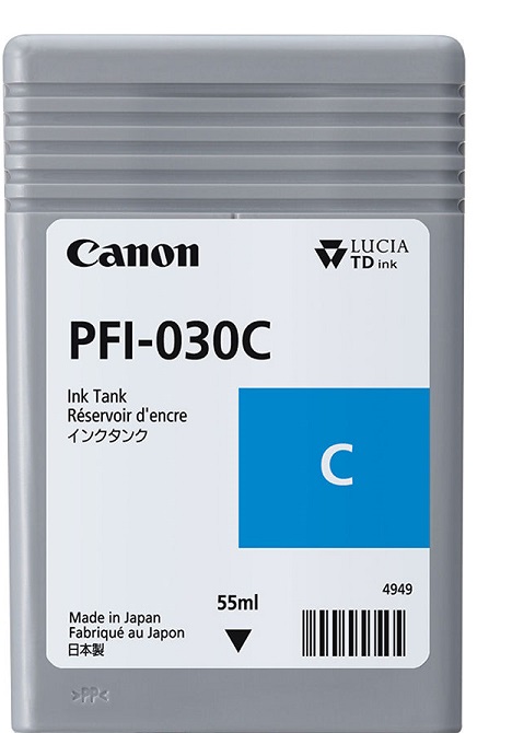 Tinta Canon PFI-030C / Cian - 55 ml | 2306 - 3490C001AA / Original Tinta Canon PFI-030C, Color Cian, Rendimiento de impresión: 55 mililitros