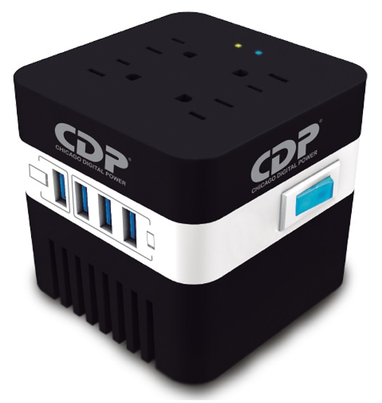 Regulador de Voltaje - CDP RU-AVR 604 / 600VA | Potencia 300W, Monofasico (120V), Rango de Voltaje (Entrada 92V-144V / Salida 115V ± 12%Capacidad 600VA/300W, 4x Tomas de Corriente Nema 5-15R Reguladas, 4x Puertos USB de 5V x 2.1A
