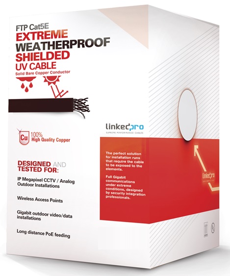 Cable UTP CAT-5e EXT Cobre - Linkedpro PRO-CAT5-EXT/500 Blindado | 2210 - Cable UTP Categoría 5e, Cobre 100%, Uso Exterior/Intemperie, Conductor: Cobre sólido calibre 24 AWG, Blindaje en Poliéster Aluminizado, Aislamiento: PVC, Diametro: 6.2 mm
