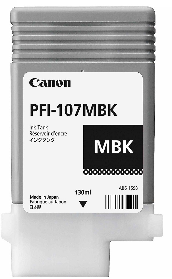 Cartucho de Tinta PFI-107MBK para Canon ImagePrograf iPF680 / 6704B001AA Negro Mate | 2201 - Original Cartucho de Tinta Canon PFI-107MBK / 6704B001AA, Color Negro Mate, Rendimiento de impresión: 130 mililitros. PFI 107MBK PFI107MBK