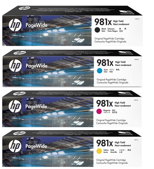 Tinta para HP PageWide 586dn MFP / HP 981X | Original Ink Cartridge HP-981X Alto Rendimiento. El Kit Incluye: L0R09A L0R10A L0R11A L0R12A HP981X 