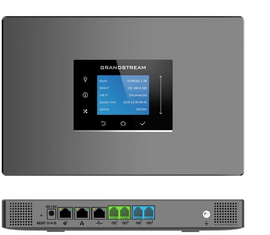 Conmutador IP-PBX - Grandstream UCM-6302 / 1000 usuarios | 2206 – Conmutador IP-PBX, 2x FXS (RJ11), 2x FXO (RJ11), 3x Ethernet Gigabit PoE, 1x USB 2.0, 1x USB 3.0, 1 interfaz de tarjeta SD, 1000 Usuarios, Llamadas simultaneas: 150, SRTP: 100. UCM-6302