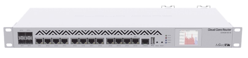 Router MikroTik CCR1036-12G-4S-EM / 12-Port | 2212 - Cloud Core Router de grado industrial con 12-Puertos Ethernet Gigabit, 4-Puertos SFP, 1-Puerto USB, 1-Puerto Serial RJ45, Procesador TLR4-03680 36-Core a 1200Mhz, Memoria RAM 8GB