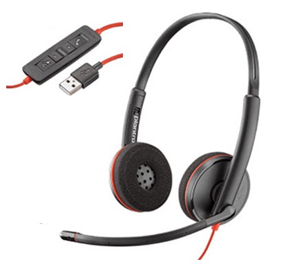 Diadema Biaural USB - Poly Plantronics Blackwire C3220 / 209745-101 | 2109 - Auriculares UC Stereo con cable, Conexión USB tipo A, Micrófono con cancelación de ruido, Diseño estéreo, Protección auditiva, Control de llamadas en línea, Controles