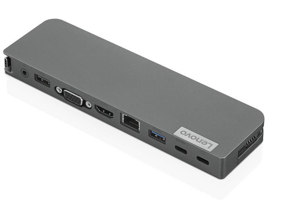 Mini Docking Station – Lenovo 40AU0065US / USB-C | 2108 - Mini dock, 1x USB-C, 1x USB-A, 1x USB 2.0, 1x HDMI, 1x VGA, Red Gigabit, 1 monitor Externo, Garantía: 1-Año