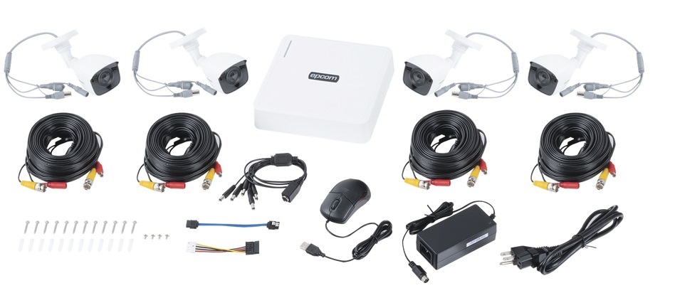 Sistema de videovigilancia – EPCOM LB7KIT8M | 2112 – Sistema de videovigilancia, Incluye: DVR S08TURBOH / 4 Cámaras LB7TURBOG2 / 4 Cables (18 m) / Fuente de alimentación / Cable de 5 vías, DVR; 8 CH TurboHD + 2 Canal IP, Cámara: HD 720p (1MP), Lente: 2.8 