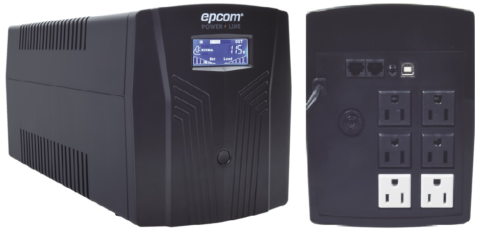  UPS 1.2KVA - Epcom EPU1200LCD Interactiva | 2208 - UPS Interactiva 1200VA/720W, Voltaje de Entrada/Salida: 120V/120V, Conexión NEMA 5-15P, 6-Tomas de salida NEMA 5-15R (4 con protección y respaldo + 2 solo con protección), Onda Sinusoidal Simulada