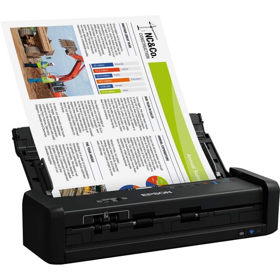 Escaner Inalambrico Portatil - Epson WorkForce ES-300W | 2206 - Escáner Portátil con Alimentador Vertical, Dúplex, Color, Resolución Óptica: 600 dpi, Resolución Máxima: 1200 dpi, Profundidad del Bit de Color: RGB x 48 bits interno / 24 bits externo