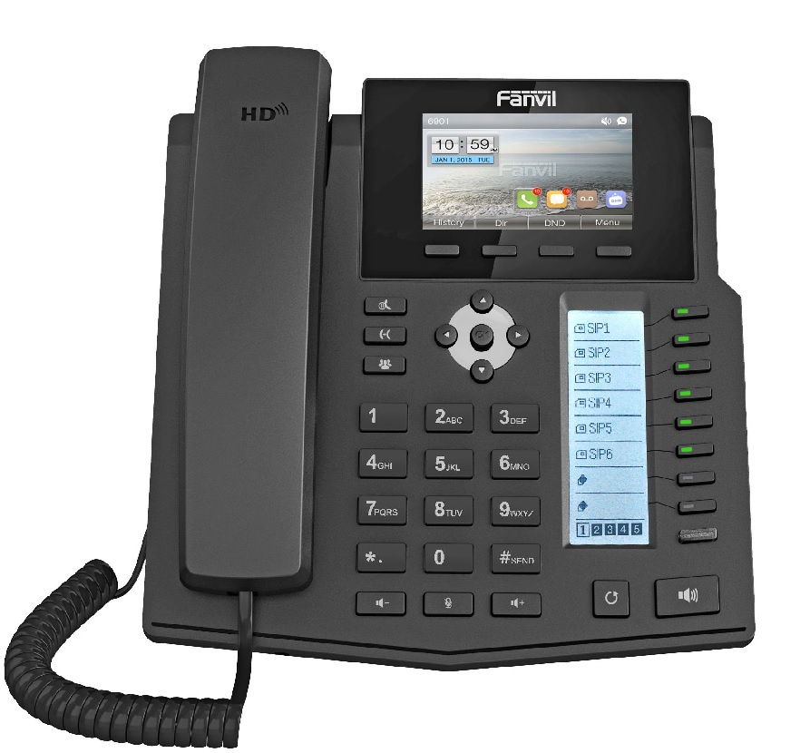 Teléfono IP – Fanvil X5S / 16 líneas SIP | 2110 - Teléfono IP empresarial, 16 líneas SIP, 2 Pantallas LCD, Puertos Gigabit, Conferencia de 3 vías, PoE, Audio HD, Teclas: 38, Auriculares EHS, Agenda local, Registros de llamadas