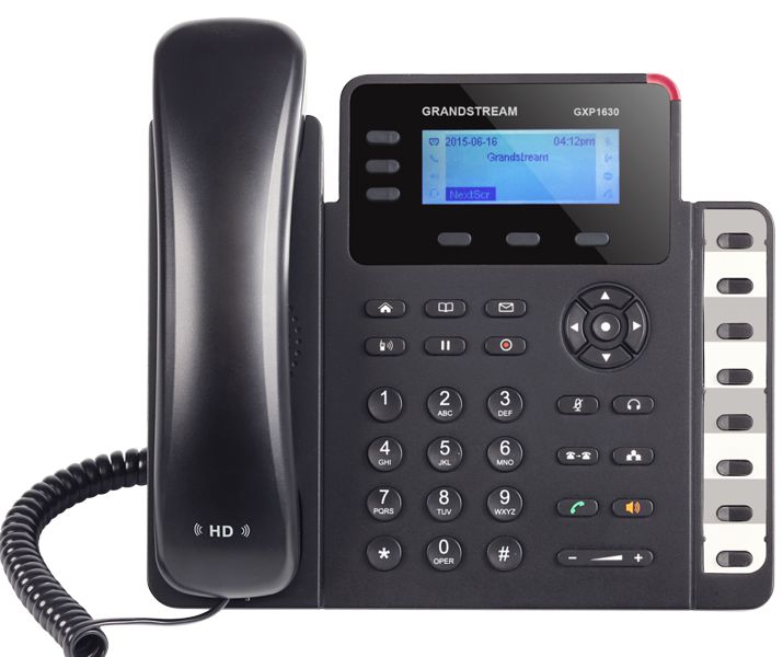 Telefono IP 3-Cuentas / Grandstream GXP-1630 | 2307 - Teléfono IP para Pequeñas Empresas, 3 Cuentas SIP (Hasta 3 estados de llamada), 3 Teclas de Línea con LED Bicolor, Conferencia 4 Vias, 3 Teclas XML Programables, 2x LAN Port Gigabit