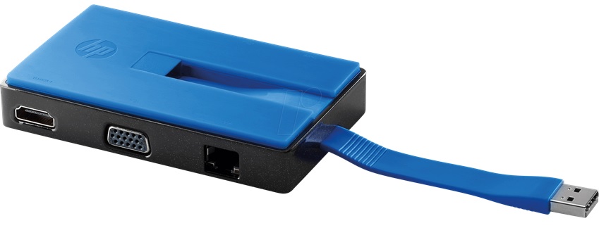 Base de viaje USB - HP T0K30AA | Conecte el cable USB adjunto al puerto USB de su notebook y obtenga conectividad de monitor y dispositivo VGA o HDMI y dos puertos USB, además de conectividad de red de RJ-45