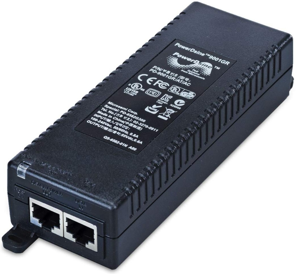 Inyector PoE 30W - HPE Aruba 9001GR JW629A | 802.3at con 1-Puerto RJ-45 Gigabit Ethernet de entrada y 1-Puerto RJ-45 Gigabit Ethernet de salida. Compatible con los Access Point Aruba con consumo < 30W y cualquier dispositivo PoE del Estandar 802.3at