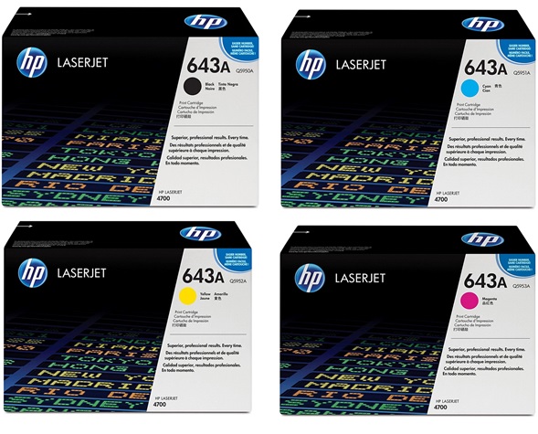 Toner para HP LaserJet 4700 / HP 643A | Original Toner HP 643A. El Kit Incluye: Q5950A  Q5951A Q5952A Q5953A. 4700dn 4700dtn 4700n 4700ph