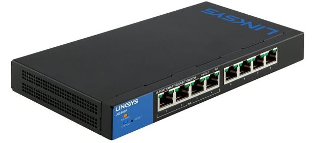 Switch PoE  8-Puertos - Linksys LGS308P | Administrable, Capa 2, 8-Puertos Gigabit (PoE 72W), RAM 128MB, VLAN, QoS, RMON, DHCP, IP-MAC, IGMP, MAC Address, Jumbo Frame