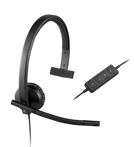 Diadema Monoaural - Logitech H570E 981-000570 | Auriculares USB con cable sobre la cabeza, Diseñado para videoconferencia, Boom de micrófono flexible, Cancelación de ruido y tecnología DSP, Controles multifuncionales en línea, LED Indicador de llamada