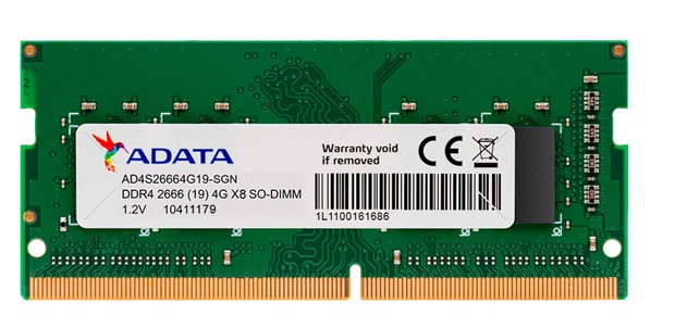 Memoria RAM para Portatil  4GB DDR4 2666Mhz / ADATA | 2203 - Modulo de Memoria RAM para Portatil , PC4-21300 DDR4 2666Mhz, Unbuffered, Non-ECC. Garantía de por vida. 
