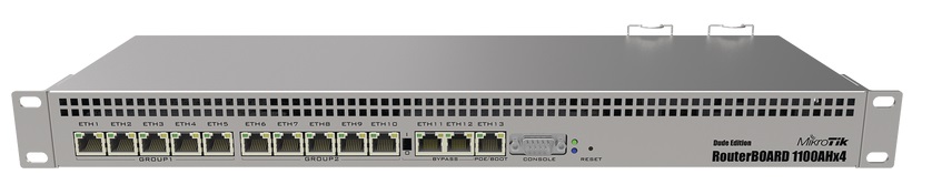 Router MikroTik RB1100AHX4 / 13-Port | 2205 - Router MikroTik con 13-Puertos Ethernet Gigabit, 1-Puerto de consola serial RS232, PoE in 802.3at/af, Procesador Annapurna Alpine AL21400 4-Core a 1400Mhz, Memoria RAM 1GB, Memoria de almacenamiento 128MB