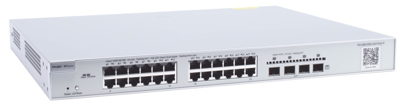 Switch PoE 24-Puertos 370W / Ruijie RG-NBS3200-24GT4XS-P | 2310 - RG-NBS3200-24GT4XS-P / Switch administrable con funciones capa L2 multiservicio, 24-Puertos LAN Gigabit PoE+, 4-Puertos SFP+ 10GBase-X, Presupuesto PoE 370W, Conmutación: 128 Gbps 