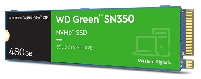 Disco SSD M.2 PCIe  480GB – WD Green SN350 | 2301 - WDS480G2G0C / Unidad de estado Solido Western Digital - SSD 480GB M.2 2280 PCIe NVMe, Rendimiento de lectura secuencial: 2400MB/s, Rendimiento de escritura secuencial: 1.650MB/s